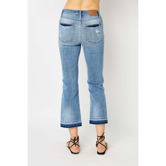 Women's Cotton Spandex Cropped Bootcut Pants Mid-Rise Release Hem - Picture 8 of 9